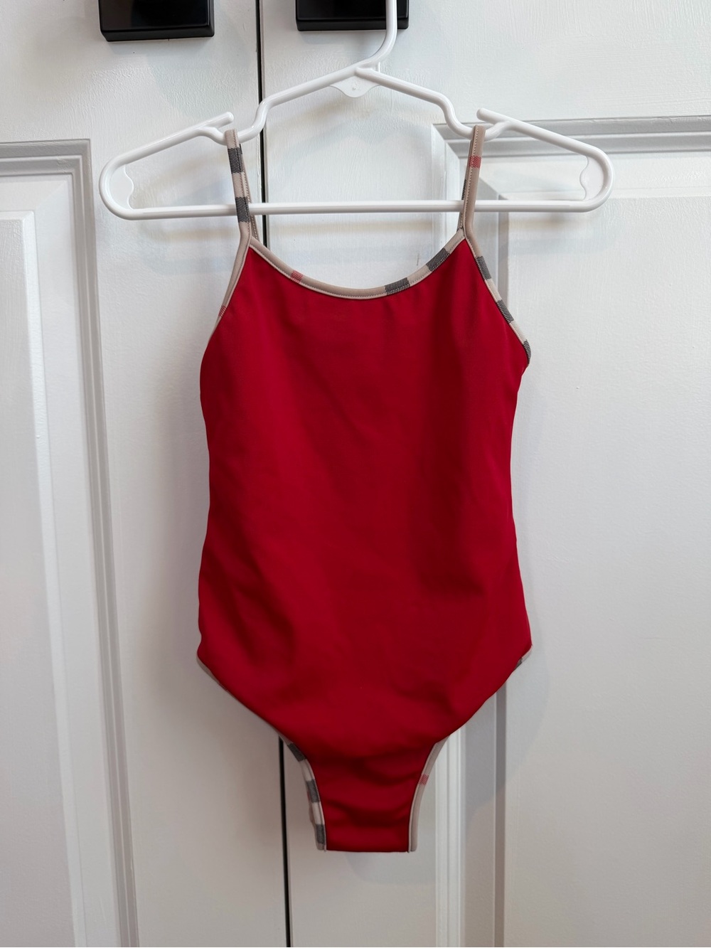 Burberry Kids Girls One Piece Swimsuit Red Check Trim Size 5Y